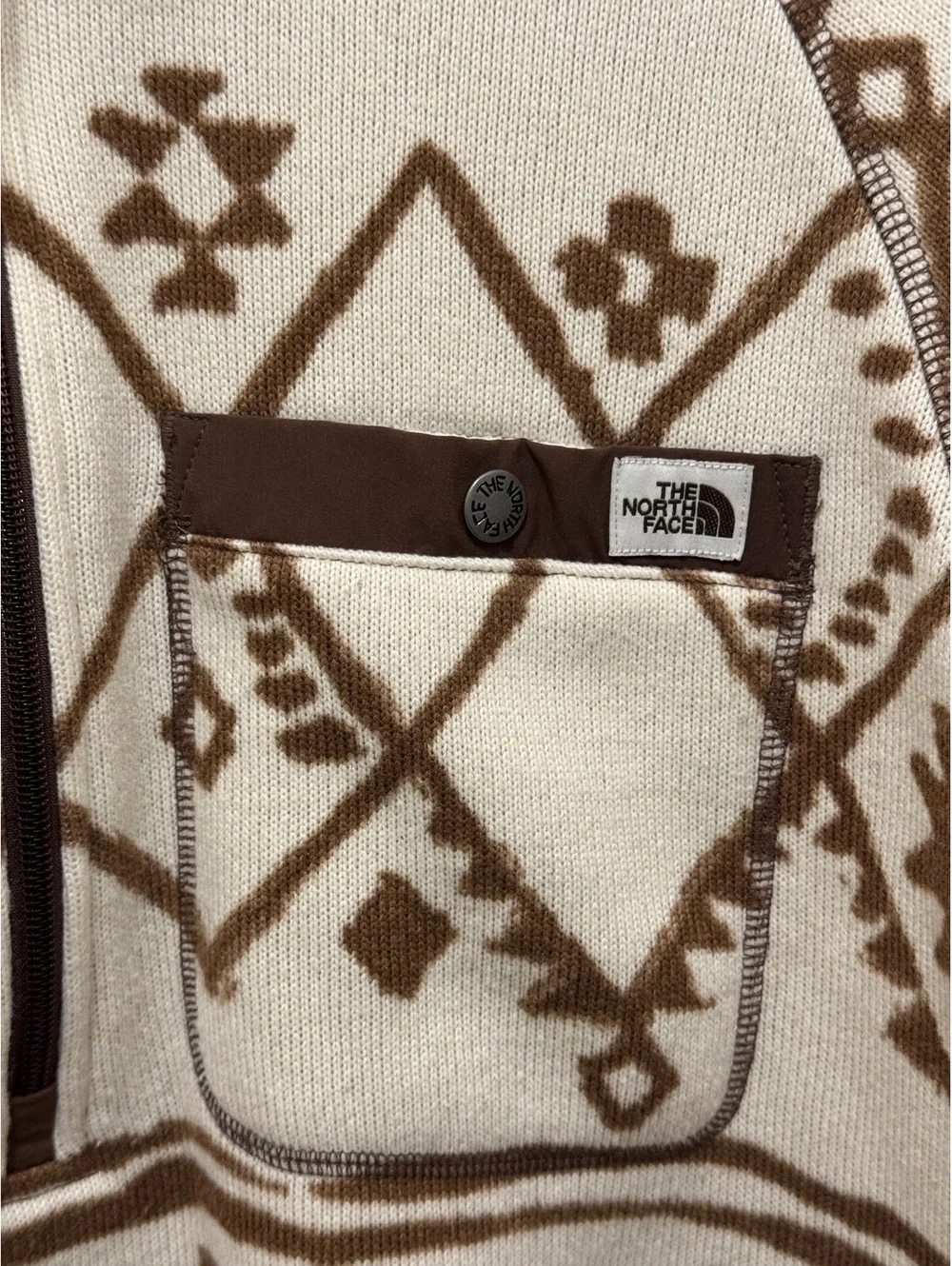 The North Face Men’s XL Fleece 1/4 ZipPullover Cream Brown Geometric Aztec Print